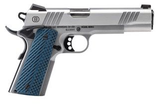 Bersa 1911 pistol with night sights and blue VZ grips.